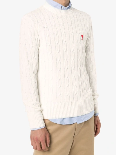 Shop Ami Alexandre Mattiussi Ami De Coeur Cable Knit Sweater In White