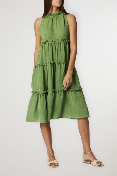 Shop Lisa Marie Fernandez Erica Ruffled Tiered Organic Linen-blend Gauze Dress In Green