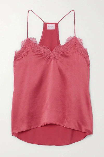 Shop Cami Nyc The Racer Lace-trimmed Silk-charmeuse Camisole In Pink