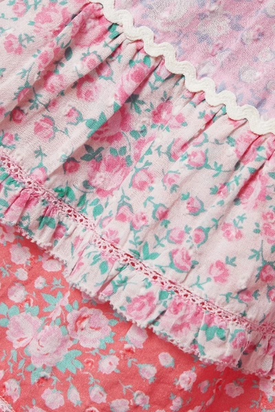 Shop Loveshackfancy Stanton Patchwork Floral-print Swiss-dot Cotton Mini Dress In Baby Pink