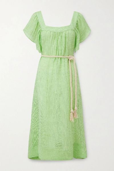 Shop Lisa Marie Fernandez Muu Muu Belted Linen-blend Gauze Midi Dress In Bright Green