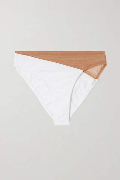 Shop Norma Kamali Snake Mesh-paneled Bikini Briefs In White