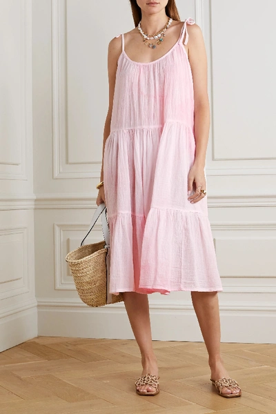 Shop Honorine Daisy Tie-dyed Crinkled Cotton-gauze Dress In Baby Pink