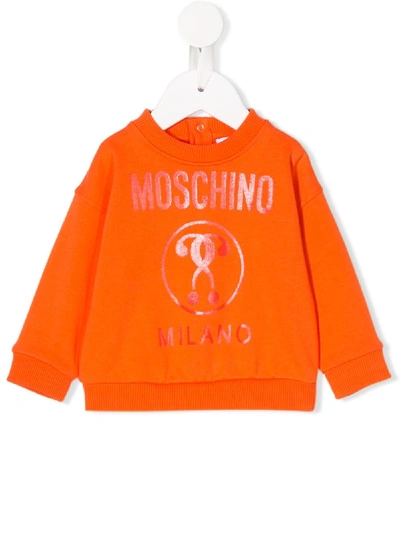 Shop Moschino Printed Logo Sweatshirt In Orange