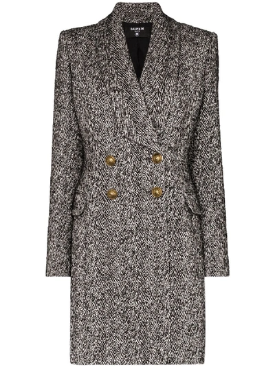 Shop Balmain Double-breasted Mid-length Coat In Grey