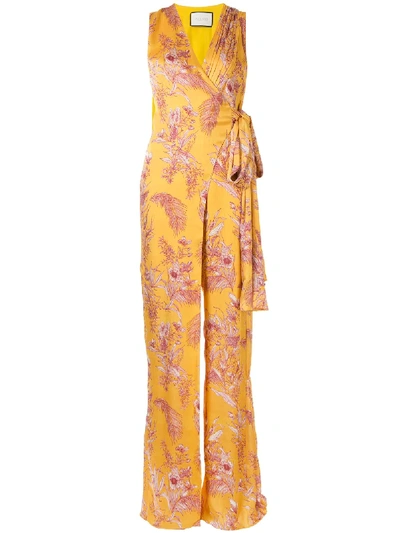 Shop Alexis Kamiko Floral Wrap Jumpsuit In Yellow