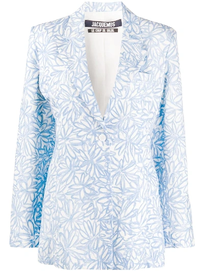 Shop Jacquemus Tablier Floral Print Fitted Blazer In Blue
