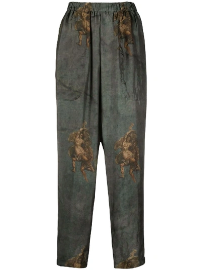 Shop Uma Wang Graphic Print Tapered Trousers In Blue