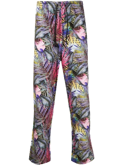 Shop White Mountaineering Palm Print Pyjama-style Trousers In Black