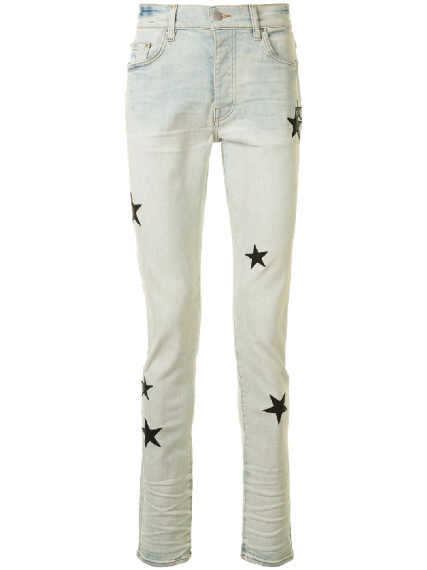 Amiri Star Patch Skinny Jeans In Blue | ModeSens