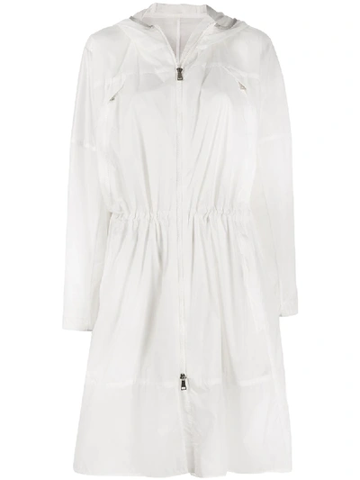 Shop Moncler Semi-sheer Logo-print Raincoat In White