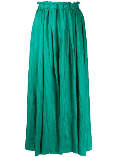 Shop Forte Forte Gathered-waist Silk Midi-skirt In Green