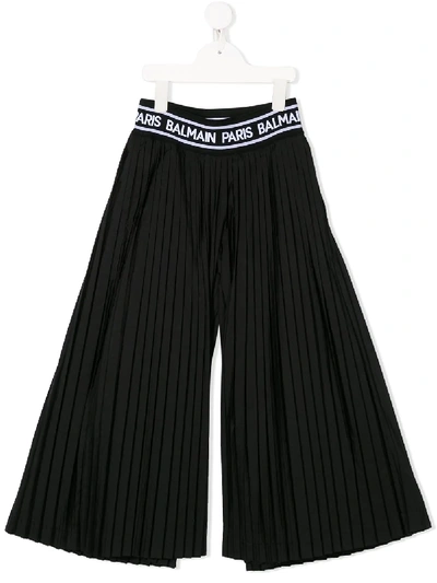 Shop Balmain Wide-leg Pleated Trousers In Black