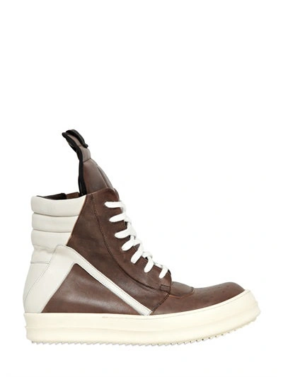 Rick Owens 20mm Leather High Top Sneakers, Taupe/white In Black/white