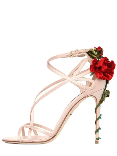 Shop Dolce & Gabbana 105mm Keira Roses On Silk Satin Sandals, Blush