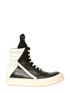 RICK OWENS 20MM LEATHER HIGH TOP SNEAKERS, BLACK/WHITE