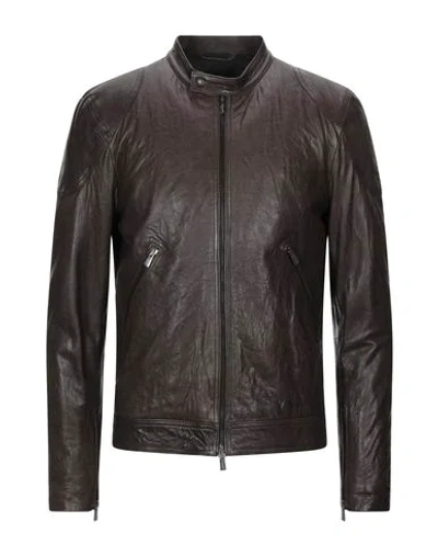 Shop Aglini Biker Jacket In Dark Brown
