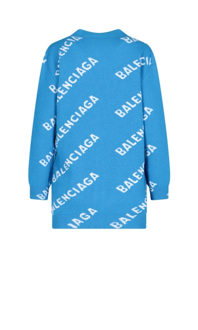 Shop Balenciaga Logo Cardigan In Blue