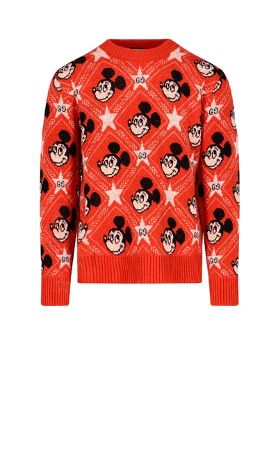 Shop Gucci Mickey Mouse Jacquard Sweater In Orange