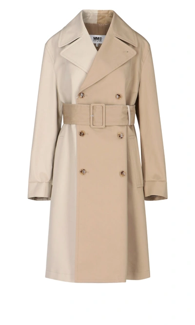 Shop Mm6 Maison Margiela Bicolor Trench Coat In Beige