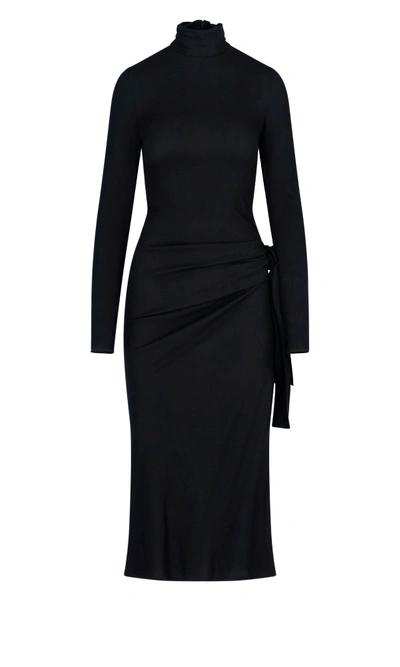 Shop Dolce & Gabbana Side Knot Midi Dress In Black