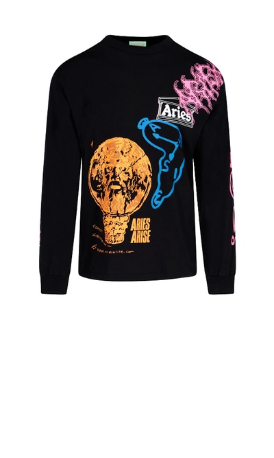 Shop Aries All-over Prints Long Sleeves T-shirt In Black