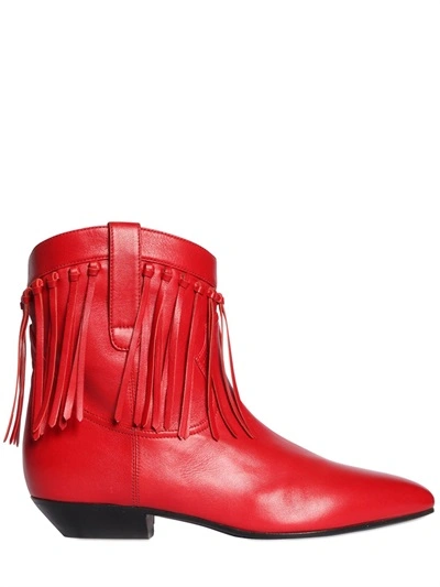 Saint Laurent 25mm Titi Fringed Leather Boots In Red