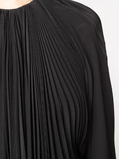 Shop Saint Laurent Silk Balloon Sleeve Pleated Blouse In Black