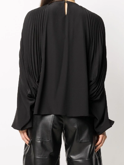 Shop Saint Laurent Silk Balloon Sleeve Pleated Blouse In Black