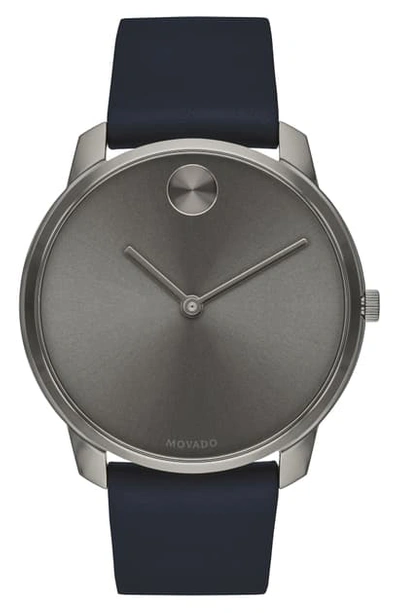 Shop Movado Bold Leather Strap Watch, 42mm In Blue/ Grey