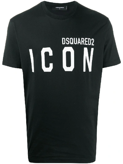 Dsquared2 Black Crewneck T-shirt With Maxi Logo Print On The Front In Cotton Man In Black