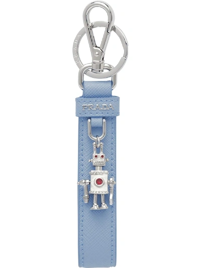 Shop Prada Saffiano Robot Charm Keyring In Blue