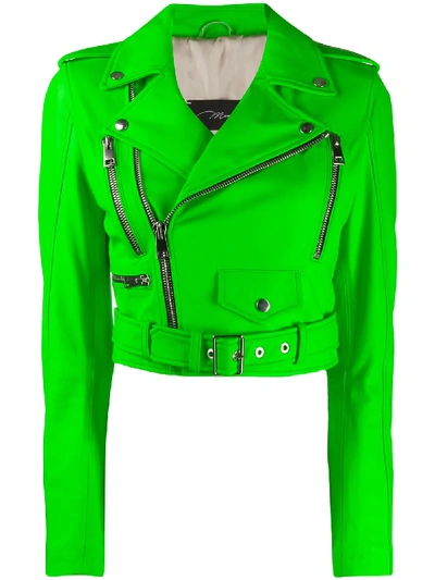 Shop Manokhi Cropped Zip Detail Biker Jacket In Green