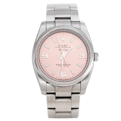 Pre-owned Rolex Pink Stainless Steel Oyster Perpetual Air-king 114200 Women's Wristwatch 34 Mm In Silver