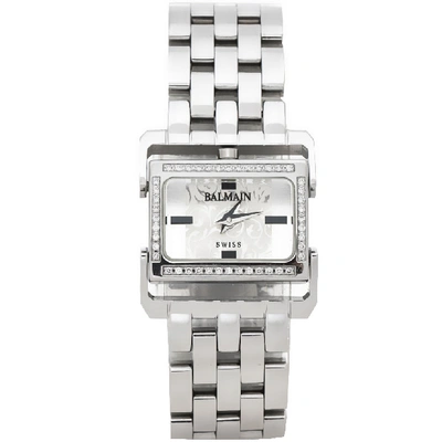 Pre-owned Balmain Silver Stainless Steel Diamond 2198 Rectangular Women Wristwatch 24 Mm