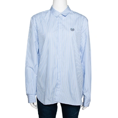Pre-owned Kenzo Blue Tiger Embroidered Striped Cotton Long Sleeve Shirt L