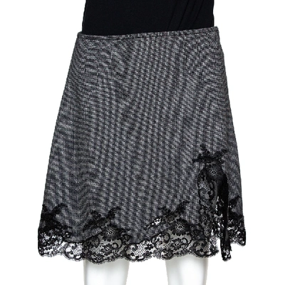 Pre-owned Dior Monochrome Wool Lace Trim Mini Skirt M In Black