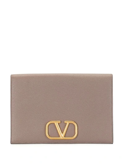 Shop Valentino Vlogo Front-flap Clutch In Brown