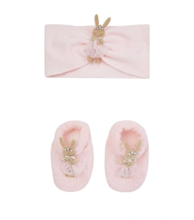 Shop La Perla Kids Bunny Ballerina Headband And Booties Set In Pink