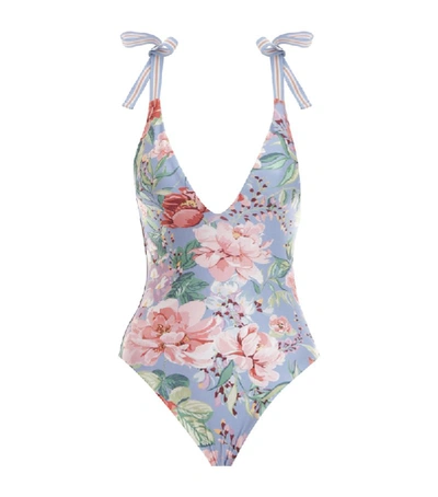 Shop Zimmermann Bellitude Floral Tie-shoulder Swimsuit