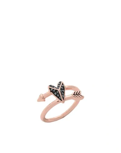 Shop Karl Lagerfeld Hearts And Arrows Bypass Woman Ring Copper Size 7.25 Brass, Swarovski Crystal In Orange