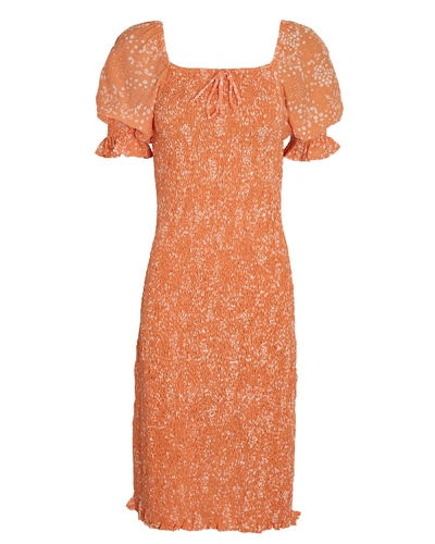 Shop Faithfull The Brand Fae Puff Sleeve Midi Dress In Orange