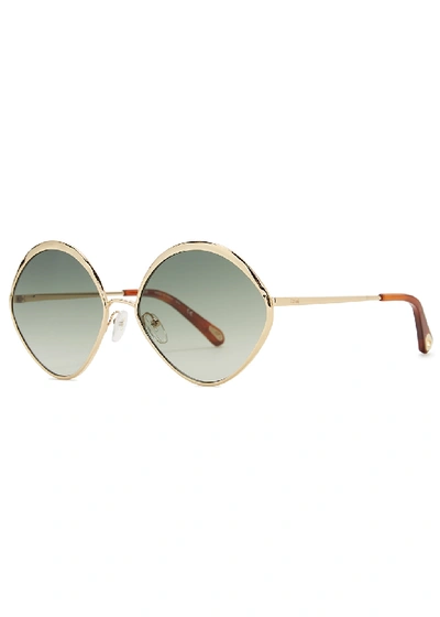 Shop Chloé Dani Gold-tone Diamond-frame Sunglasses In Green