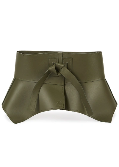 Shop Loewe Obi Olive Peplum Leather Belt In Khaki