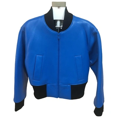 Pre-owned Dkny Leather Jacket In Blue