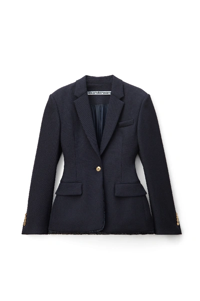 Shop Alexander Wang Padded Collegiate Blazer In Navy