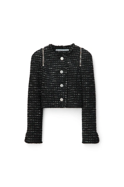 Shop Alexander Wang Shrunken Tweed Jacket In Black/white