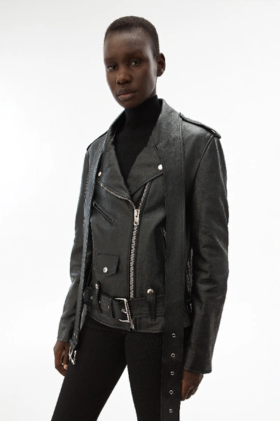 Shop Alexander Wang Martingale Leather Jacket In Black
