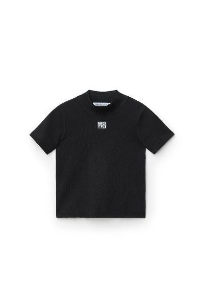 Shop Alexander Wang Logo Patch Mock Neck Top In Bodycon Knit In Black