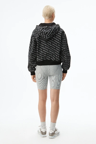 Shop Alexander Wang Hooded Logo Bomber In Grey Aged/white Logo